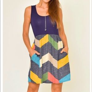 NWOT — egs by elóges Blue & Gray Chevron Pocket Sleeveless Dress — Size XL